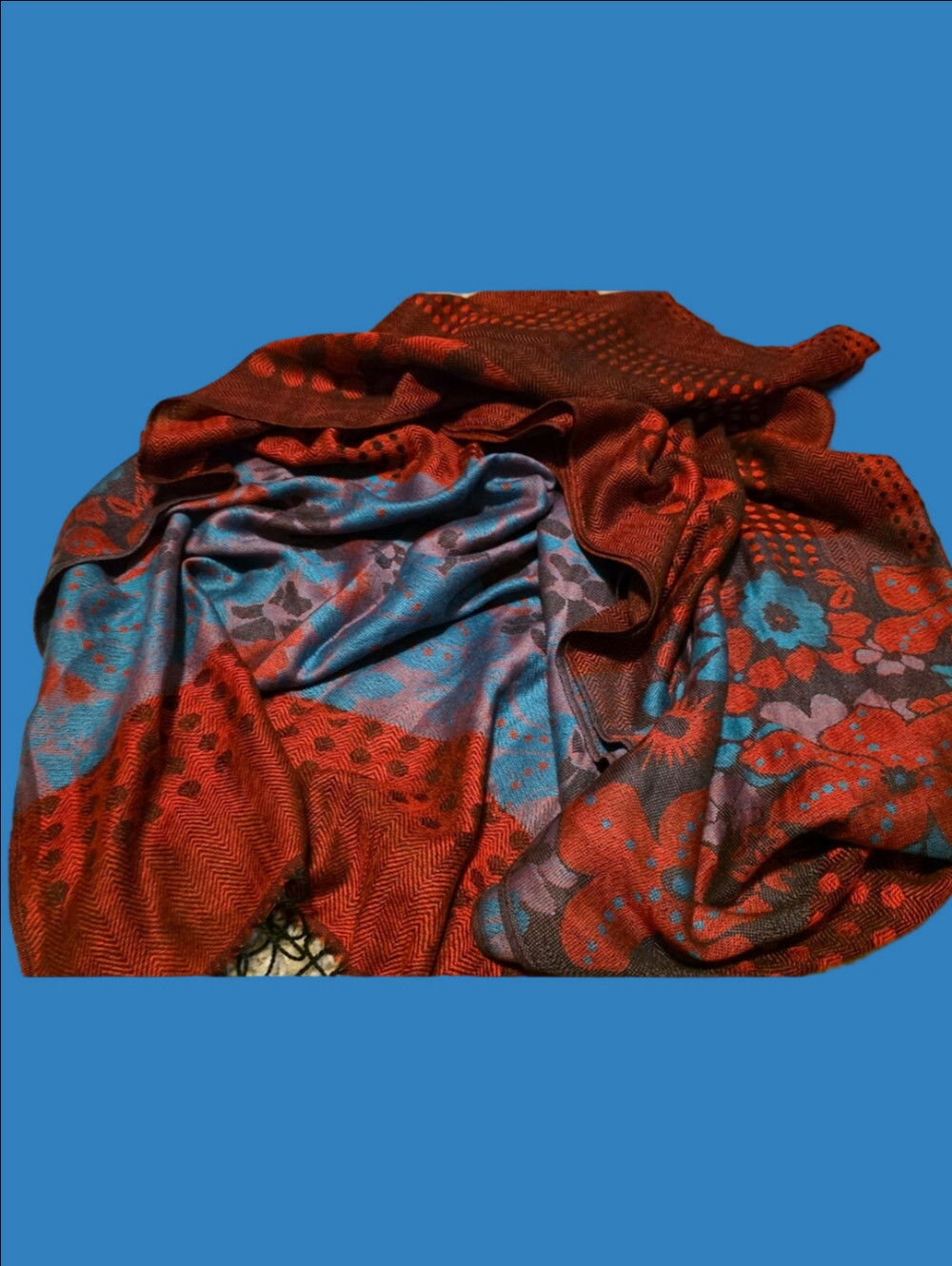4/$67 Deal! Pashmina Red and Blue Floral Scarf